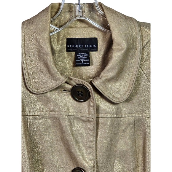 Vintage 90s Robert Louis Gold Shimmer Khaki Trendsetter Linen Jacket S - Picture 3 of 6
